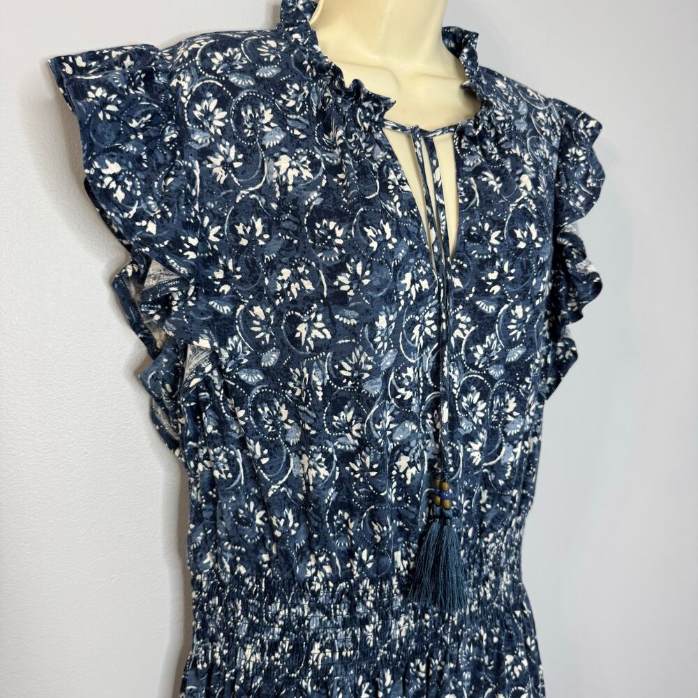 Lauren Ralph Lauren Tiered Floral Linen Blend Dress Smocked Beach Coastal Sz 12 - Picture 5 of 14